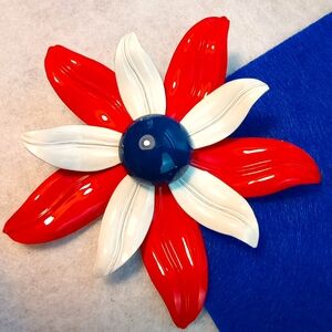 Vintage Patriotic Flower Brooch Pin Enameled Metal Red White and Blue